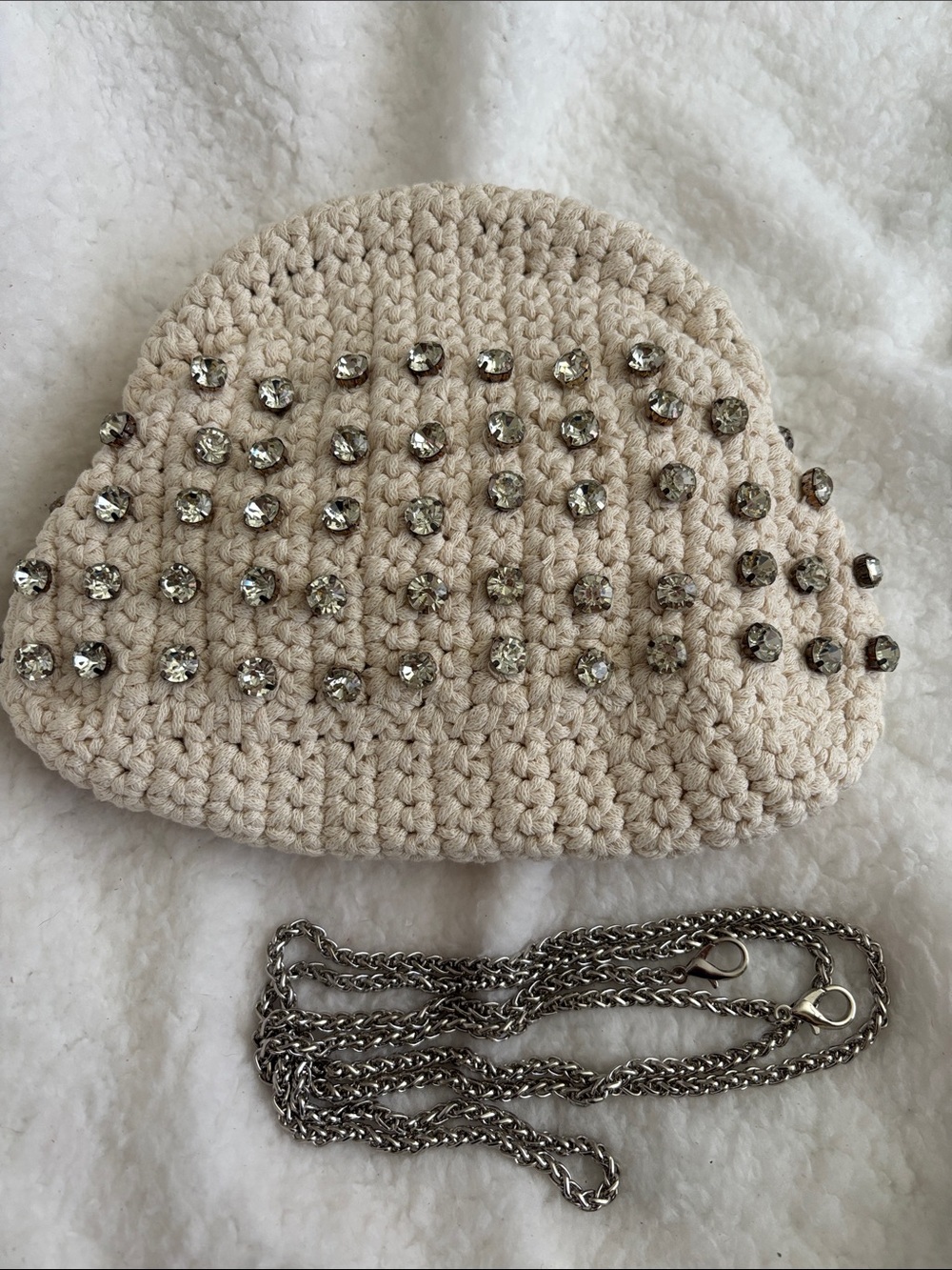 Urban Expressions Cream Crochet Rhinestone Satchel